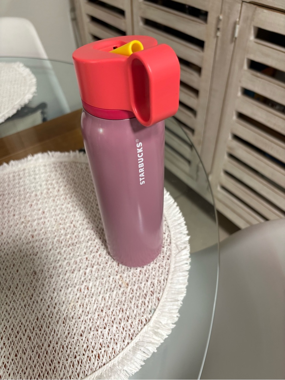 Starbucks Pink and Coral Travel Bottle with Yellow Spout